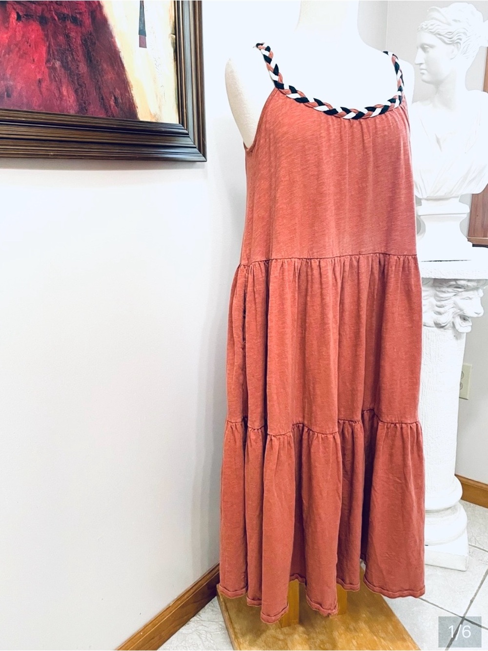 Marine Layer Andrea Braided Neckline Clay Sundress Beautiful for Fall L Pockets